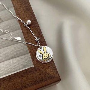 925 Silver Yellow Rabbit Chain Choker Necklace for Women