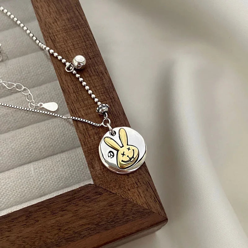 925 Silver Yellow Rabbit Chain Choker Necklace for Women