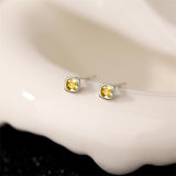 925 Silver Yellow Zircon Mini Stud Earrings for Women