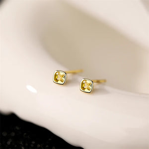 925 Silver Yellow Zircon Mini Stud Earrings for Women