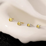 925 Silver Yellow Zircon Mini Stud Earrings for Women