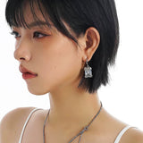 925 Silver Geometric C Shape Stud Earrings Cubic Zirconia Fine Jewelry