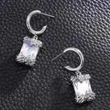 925 Silver Geometric C Shape Stud Earrings Cubic Zirconia Fine Jewelry