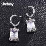 925 Silver Geometric C Shape Stud Earrings Cubic Zirconia Fine Jewelry