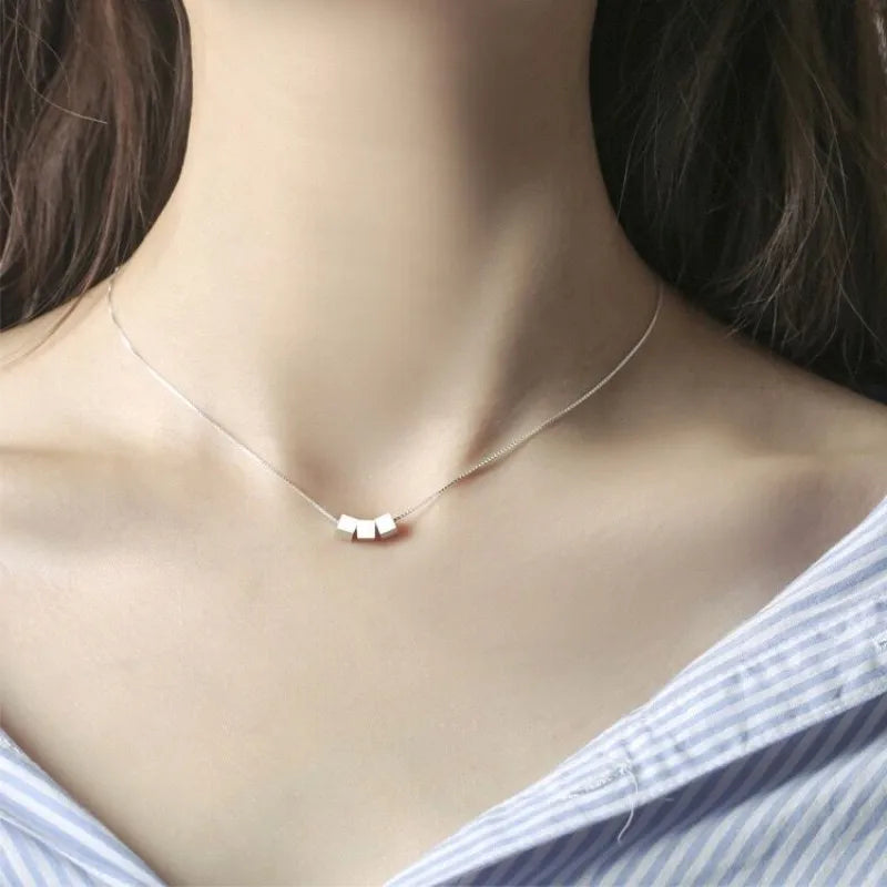 925 Silver Geometric Square Necklace for Women