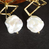 925 Silver Geometrical Dangle Earrings w/ Pearl Drop