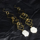 925 Silver Geometrical Dangle Earrings w/ Pearl Drop