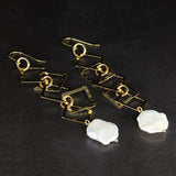 925 Silver Geometrical Dangle Earrings w/ Pearl Drop