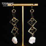 925 Silver Geometrical Dangle Earrings w/ Pearl Drop