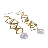 925 Silver Geometrical Dangle Earrings w/ Pearl Drop