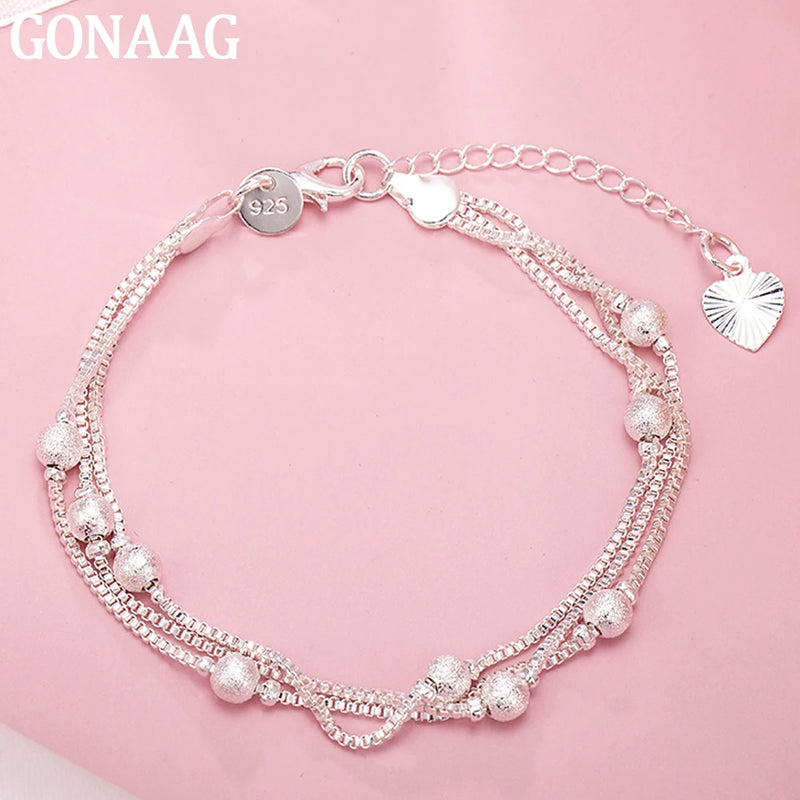 925 Silver Geometry Beads Chain Bracelet for Women Wedding