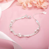925 Silver Geometry Beads Chain Bracelet Wedding Jewelry