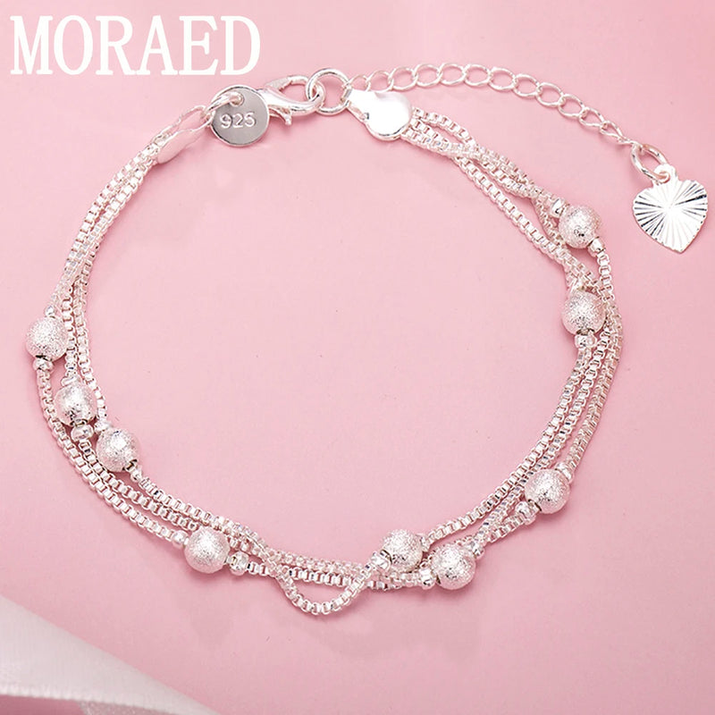 925 Silver Geometry Beads Chain Bracelet Wedding Jewelry