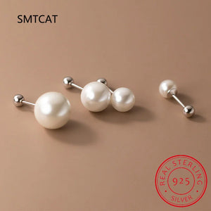 925 Silver Geometry Pearl Stud Earrings for Women