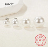 925 Silver Geometry Pearl Stud Earrings for Women