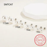 925 Silver Geometry Pearl Stud Earrings for Women