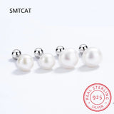 925 Silver Geometry Pearl Stud Earrings for Women