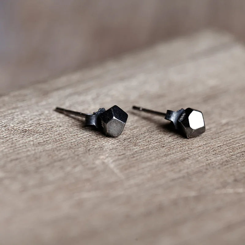 925 Silver Geometry Stud Earrings Girls Punk Vintage Party Earrings