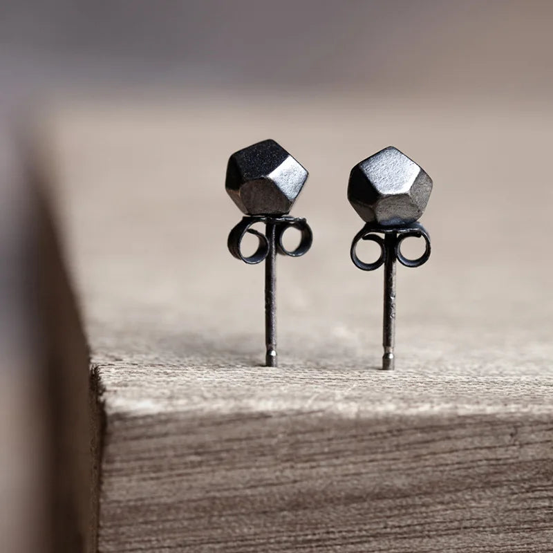 925 Silver Geometry Stud Earrings Girls Punk Vintage Party Earrings