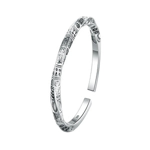 925 Sterling Silver Geometry Totems Open Bracelet Bangles For Women