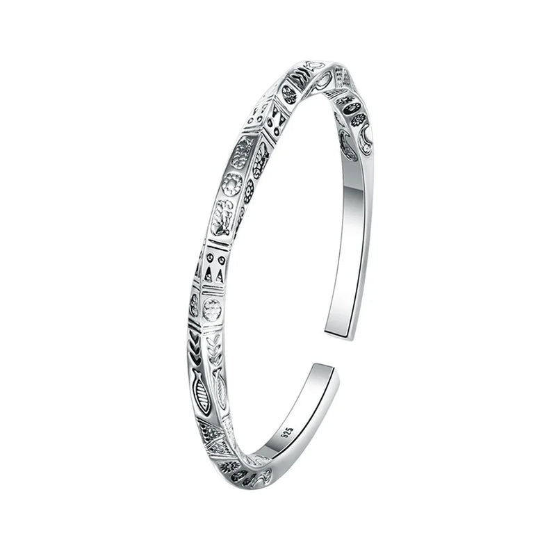 925 Sterling Silver Geometry Totems Open Bracelet Bangles For Women