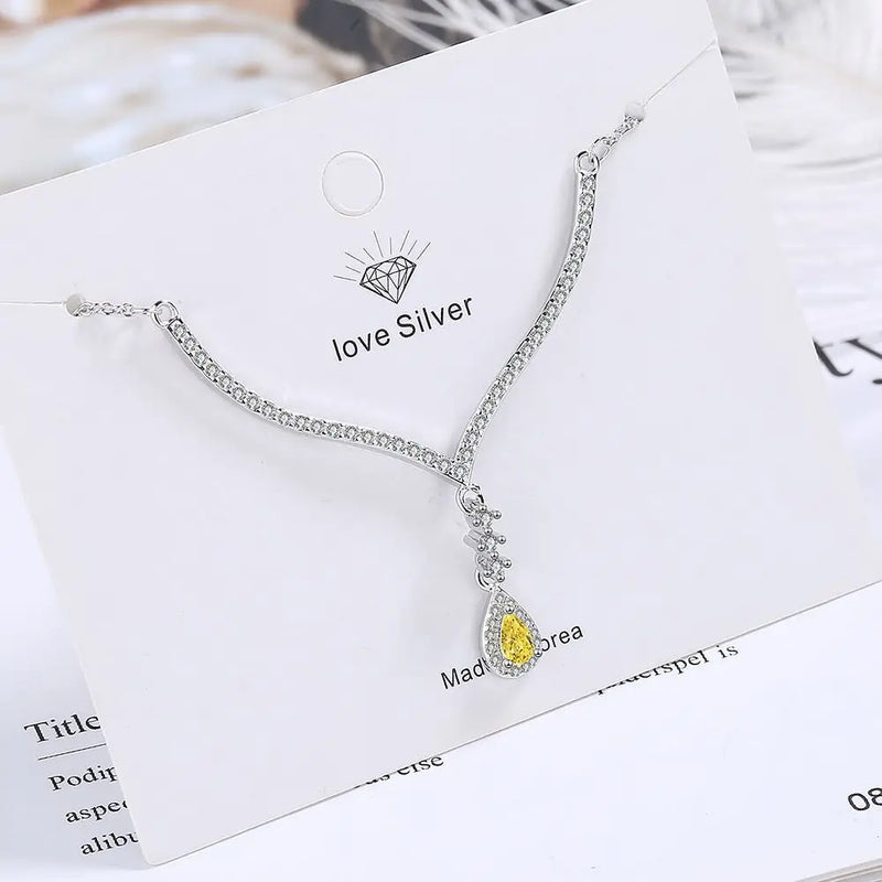 925 Silver Water Droplet Zircon Necklace