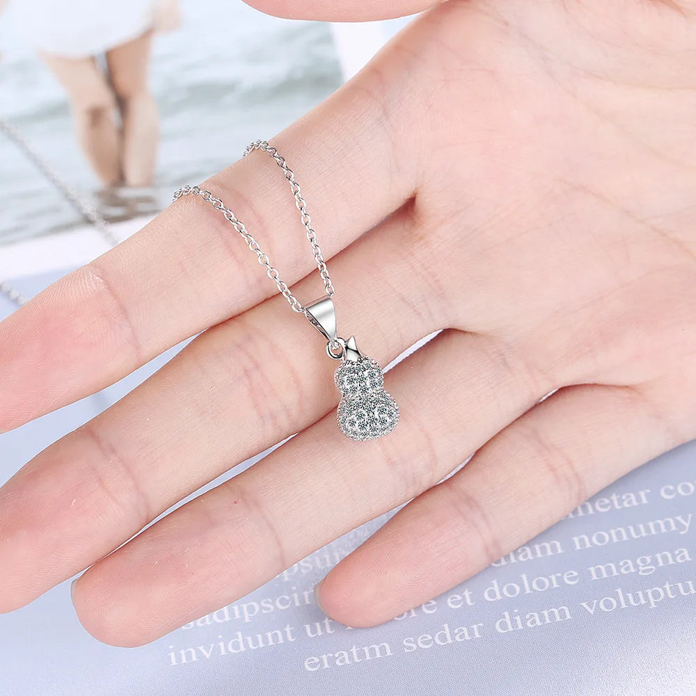 925 Sterling Silver Gourd Crystal Pendant Necklace For Women