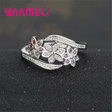 925 Silver Flower Charms Ring with Colorful Cubic Zircon