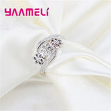 925 Silver Flower Charms Ring with Colorful Cubic Zircon