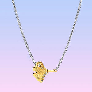 925 Silver Gingko Leaf Two-tone Pendant Necklace Women European Jewelry Birthday