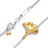 925 Silver Gingko Leaf Two-tone Pendant Necklace Women European Jewelry Birthday