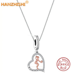 925 Silver Girl Playing Volleyball Heart Pendant Necklace Gift