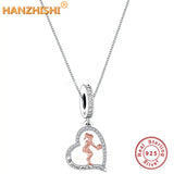 925 Silver Girl Playing Volleyball Heart Pendant Necklace Gift