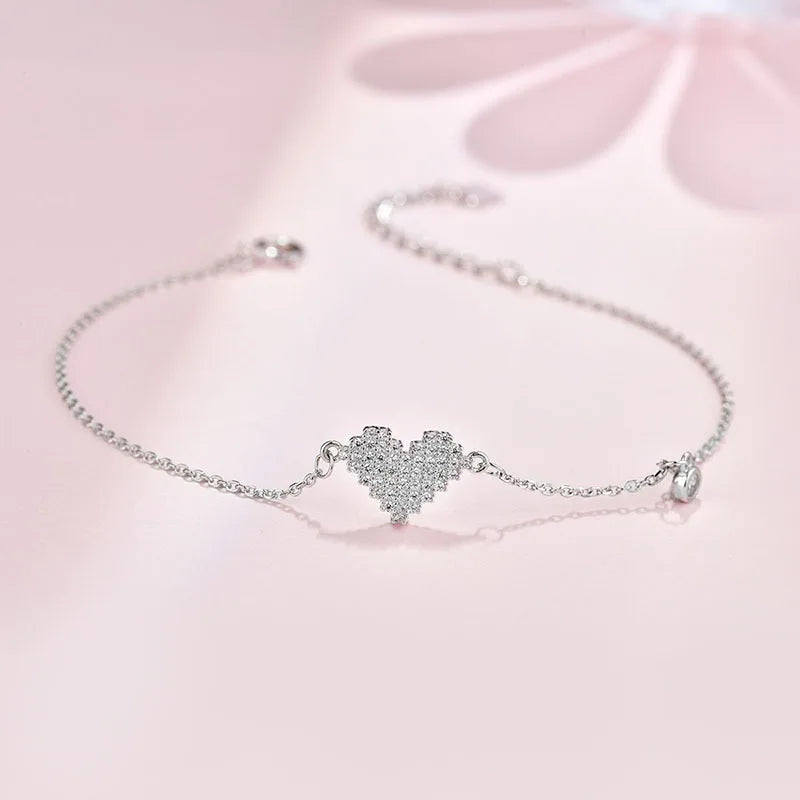 925 Silver Glitter Diamond Love Bracelet Romantic Gift