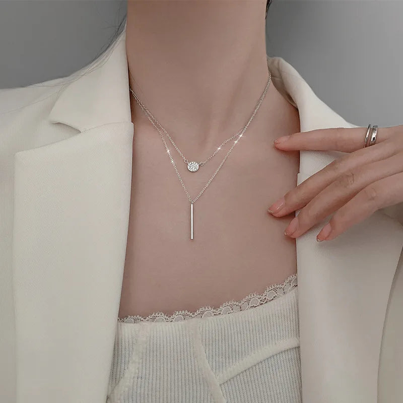 925 Silver Glitter Diamond Double Necklace - Fine Jewelry