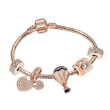 925 Silver Travel Hot Air Balloon Camera Snake Bracelet Set