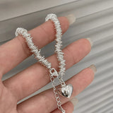 925 Sterling Silver Glossy Love Charm Bracelet Female Ins Circle Moveable
