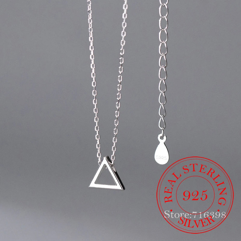 925 Sterling Silver Triangle Choker Necklace Pendant for Women