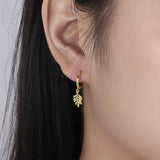 925 Silver Leaves Drop Hoops Earrings Feather Pendant Earring