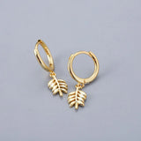 925 Silver Leaves Drop Hoops Earrings Feather Pendant Earring