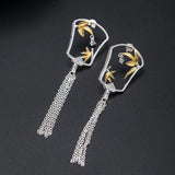 925 Silver Bamboo Tassel Drop Earrings Vintage Jewelry for Women