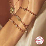 925 Sterling Silver CZ Zircon Chain Bracelet Adjustable Square Rock Punk Bangle