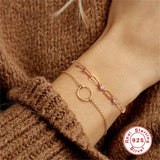 925 Sterling Silver CZ Zircon Chain Bracelet Adjustable Square Rock Punk Bangle