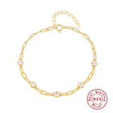 925 Sterling Silver CZ Zircon Chain Bracelet Adjustable Square Rock Punk Bangle