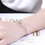 925 Silver Chrysanthemum Flowers Bangle Bracelet for Woman