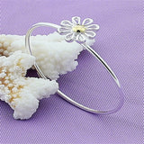 925 Silver Chrysanthemum Flowers Bangle Bracelet for Woman