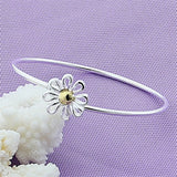 925 Silver Chrysanthemum Flowers Bangle Bracelet for Woman