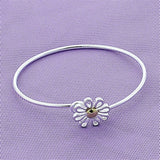 925 Silver Chrysanthemum Flowers Bangle Bracelet for Woman