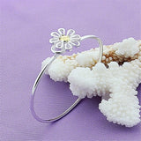 925 Silver Chrysanthemum Flowers Bangle Bracelet for Woman