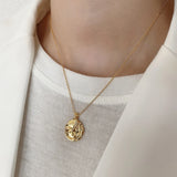 925 Silver Leaf Pendant Necklace Women Geometric Coin Jewelry